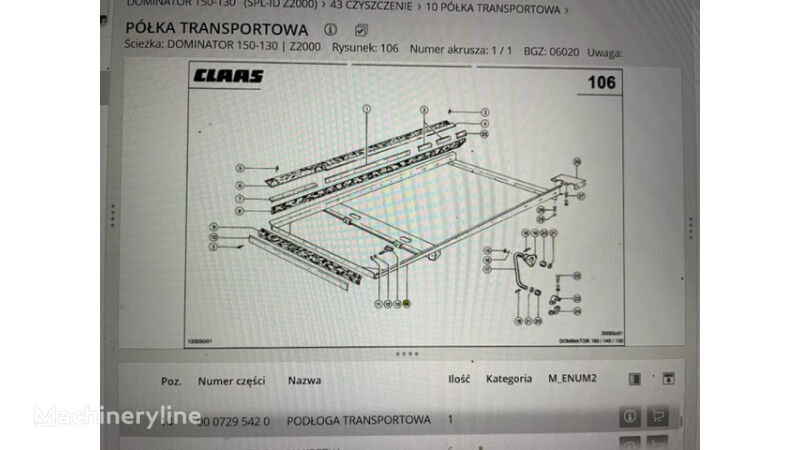 Claas Dominator 130-150   48 , 58 , 68 , 78 穀物収穫機のためのClaas Dominator 130-150 rama podsiewacza , podłoga trans. claas Avero  シャーシ